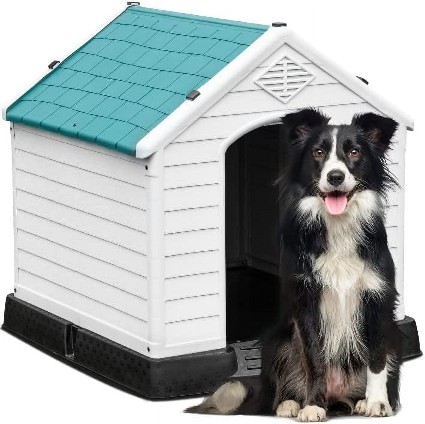 Dextrus Large Plastic Dog House, WaterResistant Dog Puppy Shelter with Air Vents and Elevated