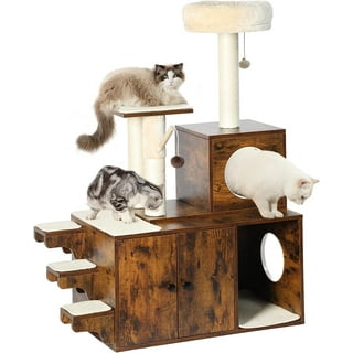 FEANDREA Cat Tree and End Table, Cat Tower with Scratching Post and Mat,  Cat Condo, Nightstand, for Living Room, Bedroom, Industrial Style, Rustic  Brown UPCT111H01 : .in: Pet Supplies