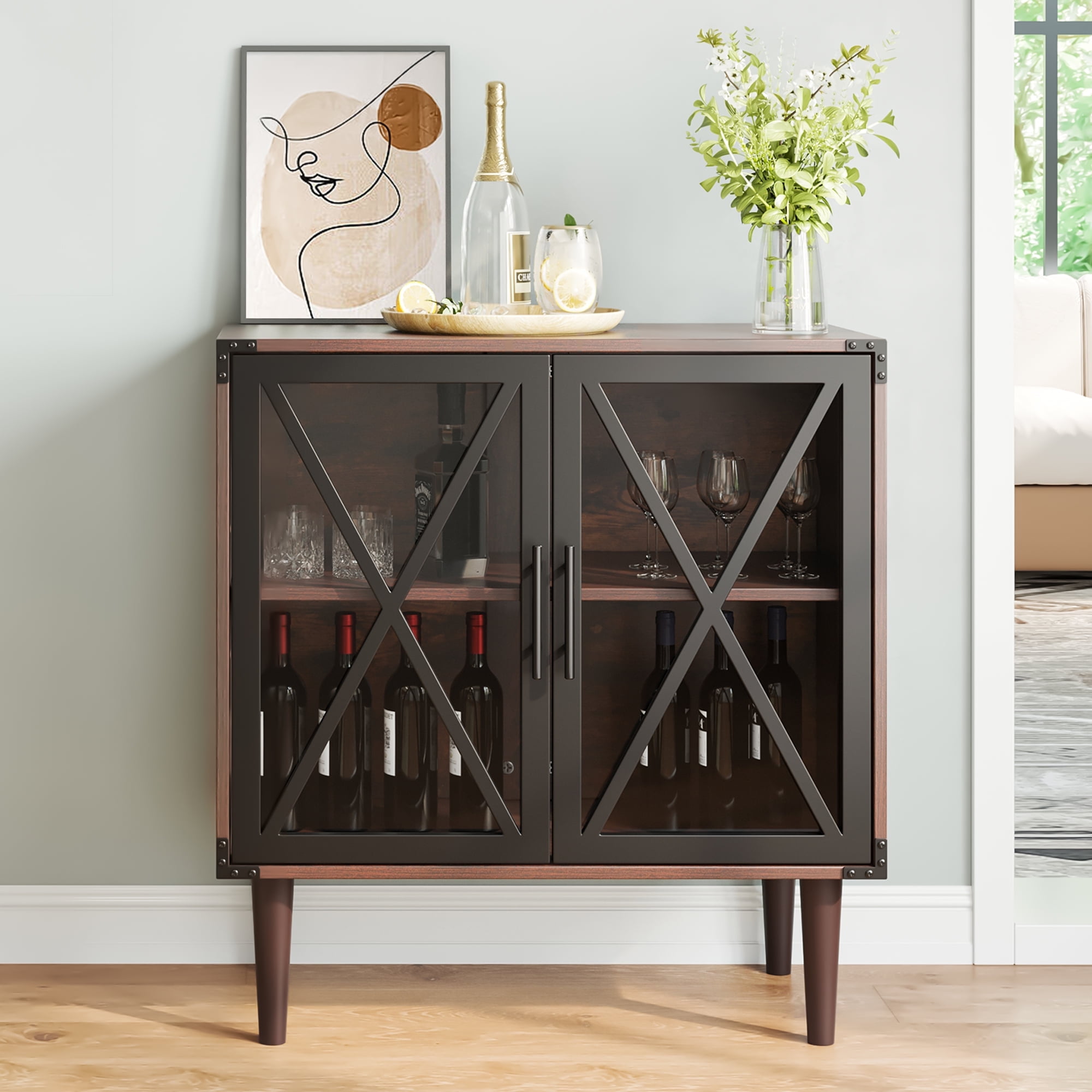 Dextrus MWDEXf02Yh Adjustable Shelves Modern Accent Cabinet Entryway Storage, Dark Walnut