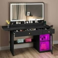 thumbnail image 1 of Dextrus Makeup Vanity Desk, Vanity Table with Large Mirror and LED Light & Charging Station, Black, 1 of 9