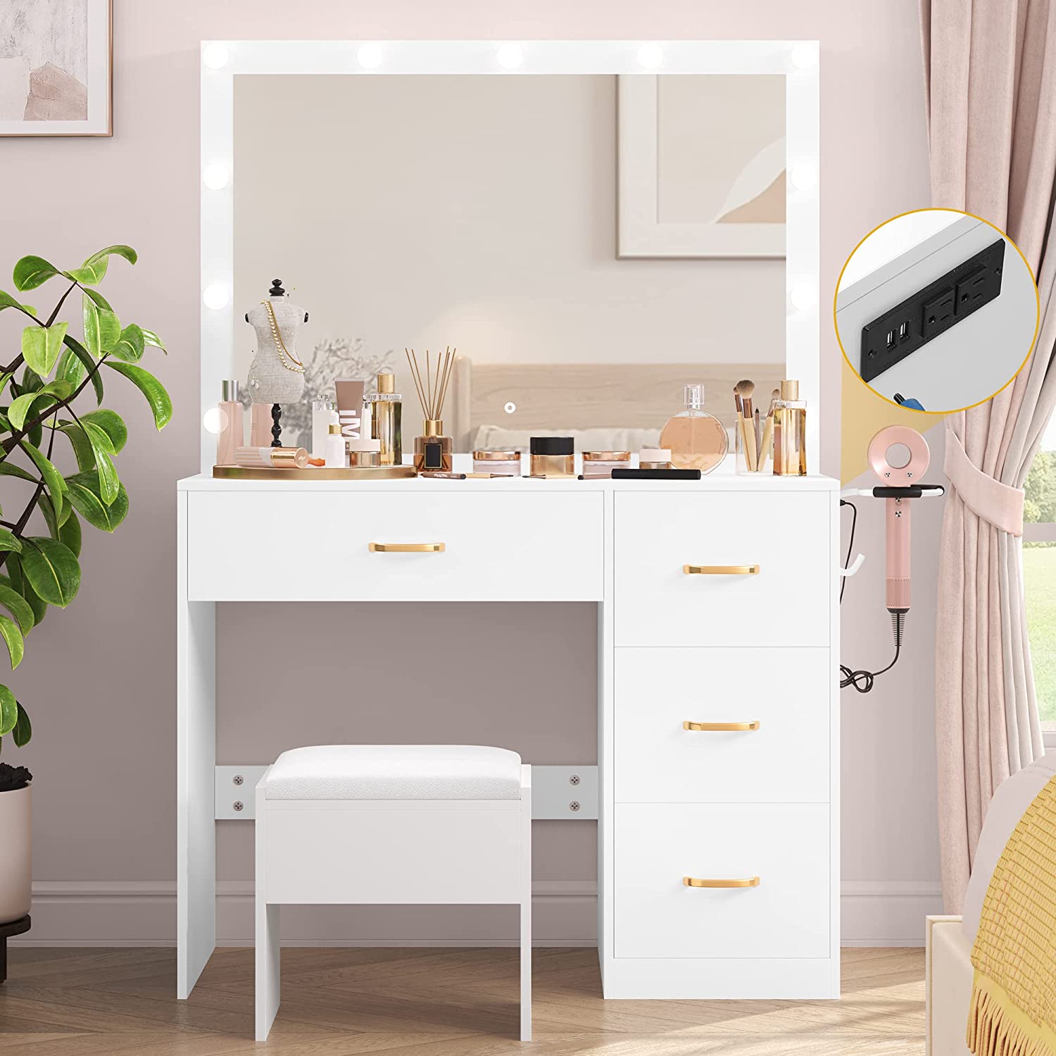 Dextrus Makeup Vanity Ensemble,Generously Sized Illuminated Mirror 
