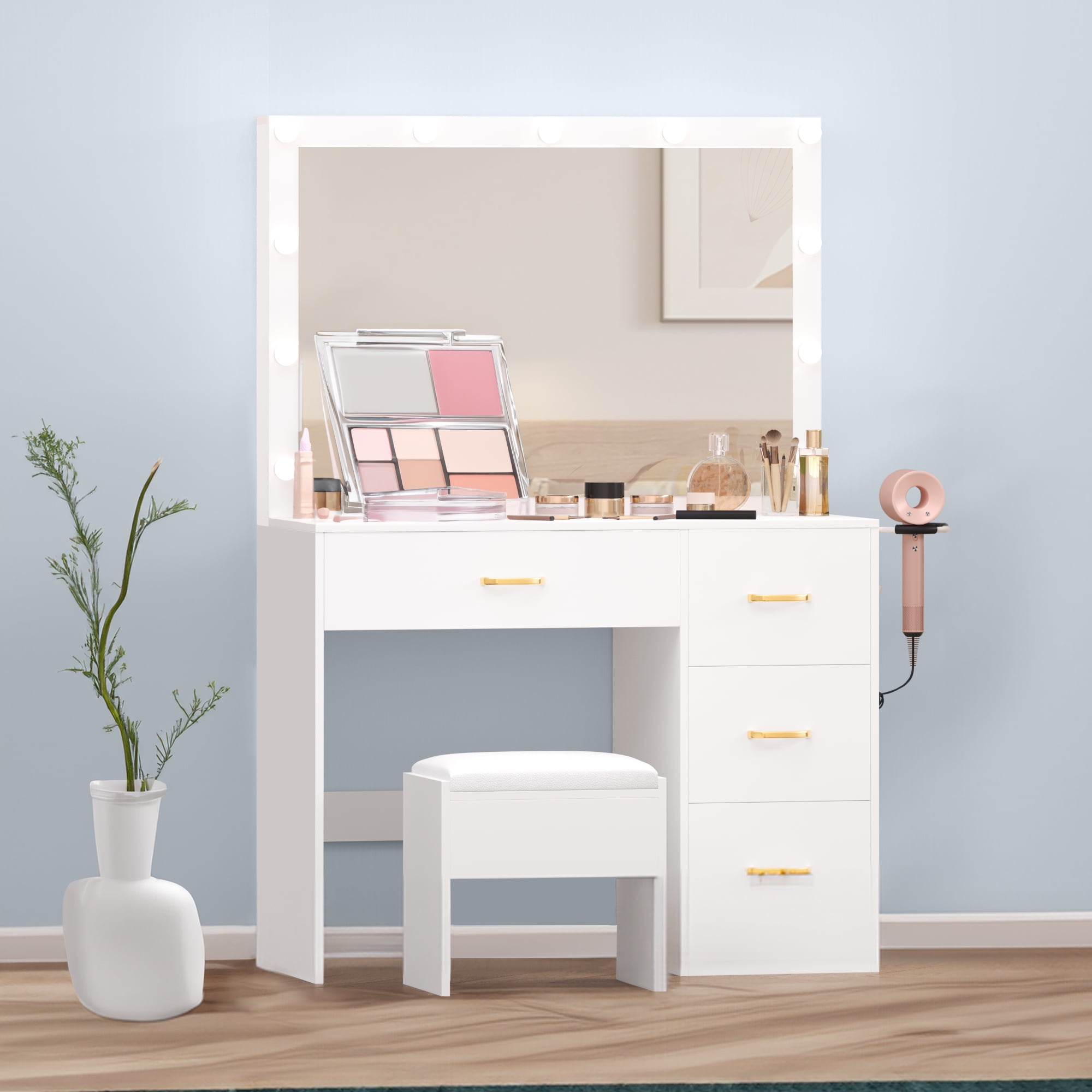 Dextrus Makeup Vanity Ensemble,Generously Sized Illuminated Mirror