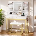 thumbnail image 1 of Dextrus Makeup Vanity Set with LED Lighted Mirror, Makeup Desk with Drawers & Stool, Vanity Table with Hidden Storage Shelves, Makeup Dressing Table Set for Girls,Princess, White, 1 of 12