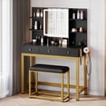 thumbnail image 1 of Dextrus Makeup Vanity Set with Lighted Mirror & Power Outlet, Hidden Storage Shelves, Vanity Dressing Table with Drawers & Cushioned Stool, Dressing Table for Girls, Women, Black, 1 of 9