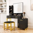 thumbnail image 1 of DEXTRUS Vanity Table Set with Adjustable 3 Lighting Color Options Power Outlet Large, Black, 1 of 10