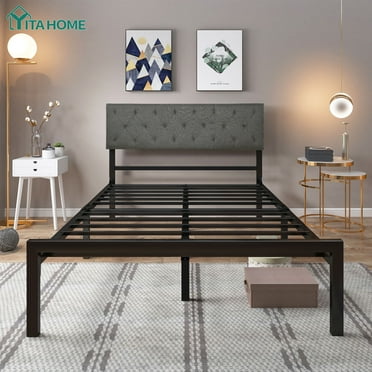 YITAHOME Metal Bed Frame with Upholstered Headboard, Metal Slats, No Box Spring Needed (Full)