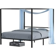 Dextrus Metal Canopy Bed Frame 14" Platform with Headboard Strong, Black, King Size Adult,No Box Spring Required