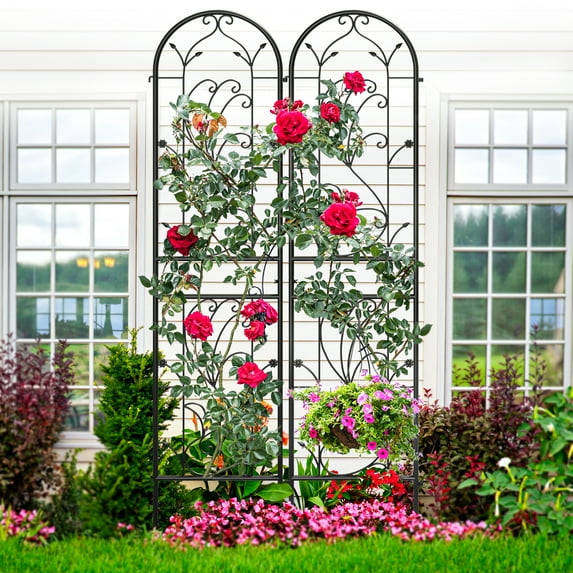 Dextrus Metal Decorative Garden Trellises 2 Pack Black Rustproof Trellis for Climbing Plants Vegetables Flower Plant Trellis for Outdoor Patio-87''x20'' (HxW)