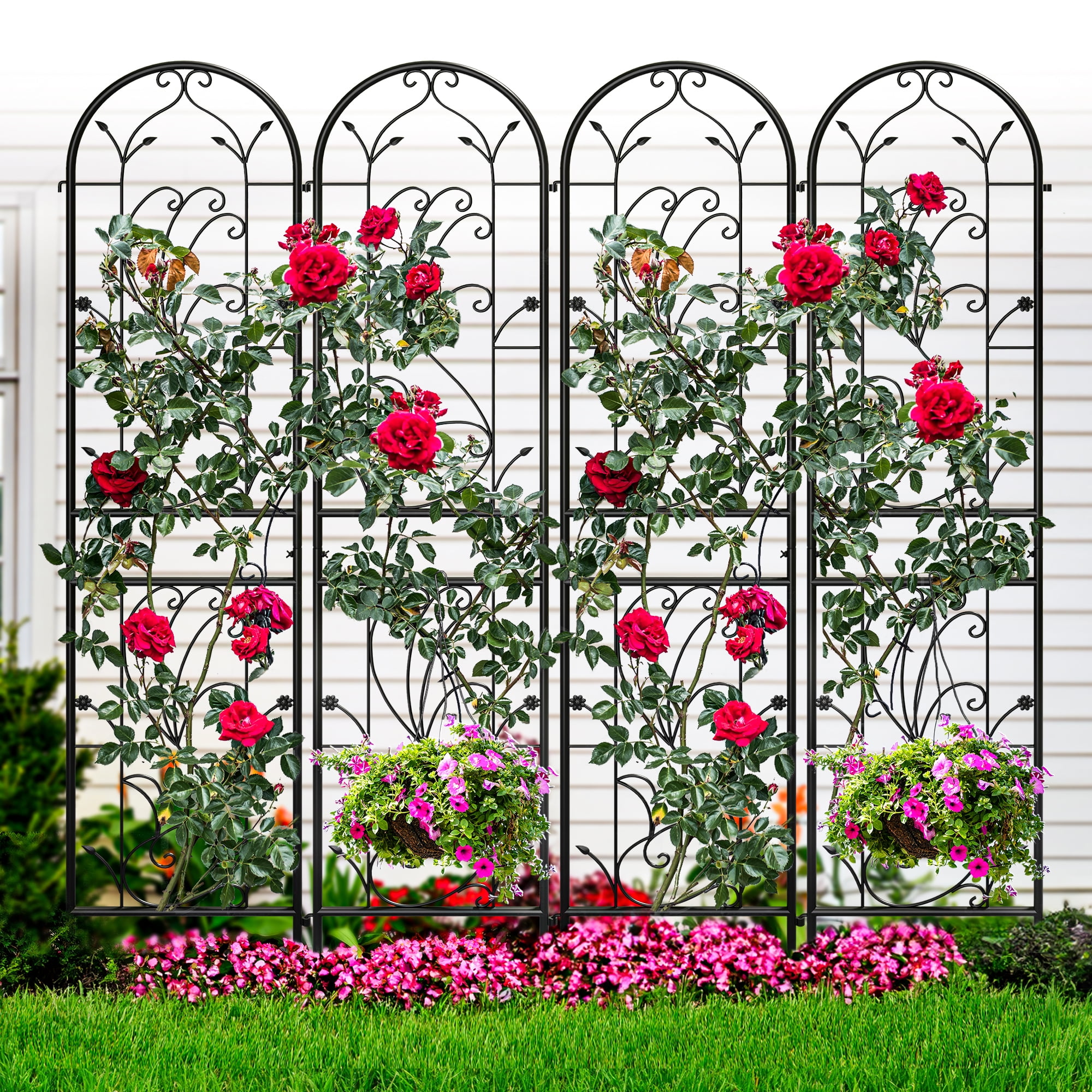 Dextrus Metal Decorative Garden Trellises 4 Pack Black Rustproof