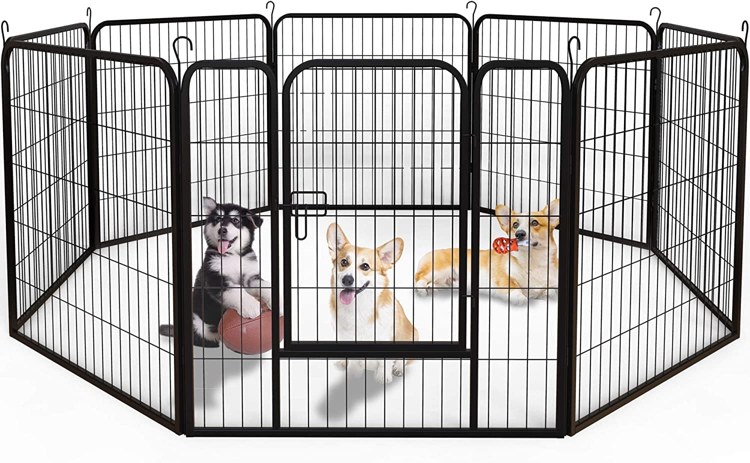 Dextrus Metal Dog Playpen Dog Fence 8 Panels Indoor Outdoor Heavy Duty  Portable Foldable Kennel with Removable Food Tray for Puppy Dog Cats  Rabbits Kittens, Black 