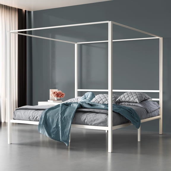 Dextrus Metal Four Poster Canopy Bed Frame - 14 inch King Size,No Box Spring Required