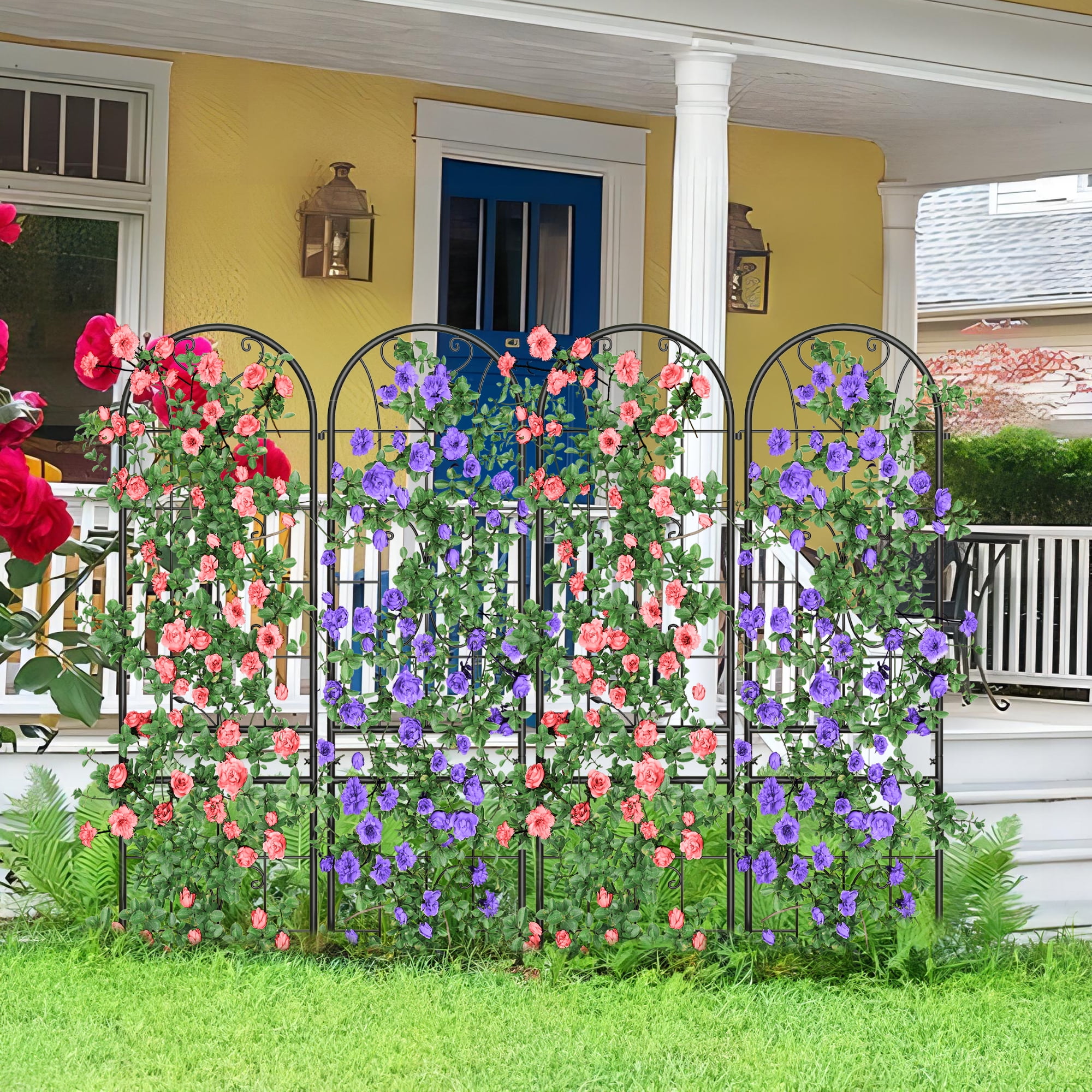 Dextrus Metal Garden Arch Trellises 4 Pack Black RustResistant Patio