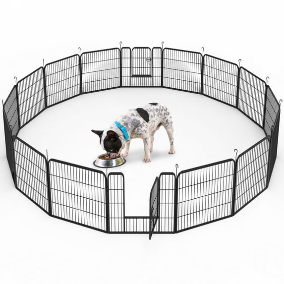 Dextrus Metal Panel Decorative 16 Pcs Garden Fence 24 inch Tall Multi-Purpose Indoor and Outdoor Animal Barrier Pet Dog Fence with Door for Yard Patio, Black