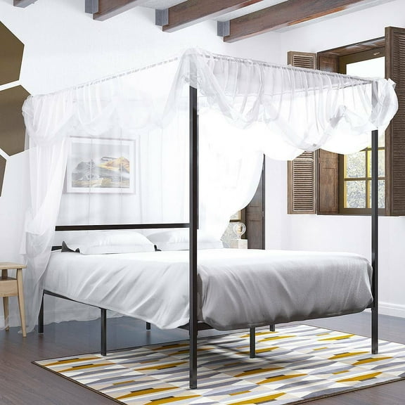Dextrus Metal Platform Canopy Bed Frame Foundation Bedroom Queen Size