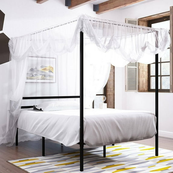 Dextrus Metal Platform Full Size Canopy Bed Frame Foundation Home Room
