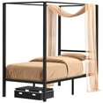 Dextrus Twin Size Metal Canopy Bed with Wood Slats, HeavyDuty Frame