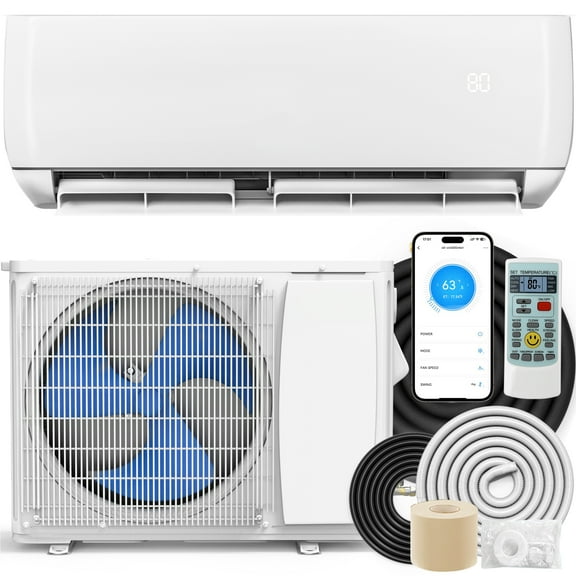 Dextrus Mini Split Air Conditioner & Heater for Rooms up to 750 Sq. Ft., 12000 BTU Air Conditioner with WiFi Control, Alexa Compatible, 20 SEER2, 115V, White
