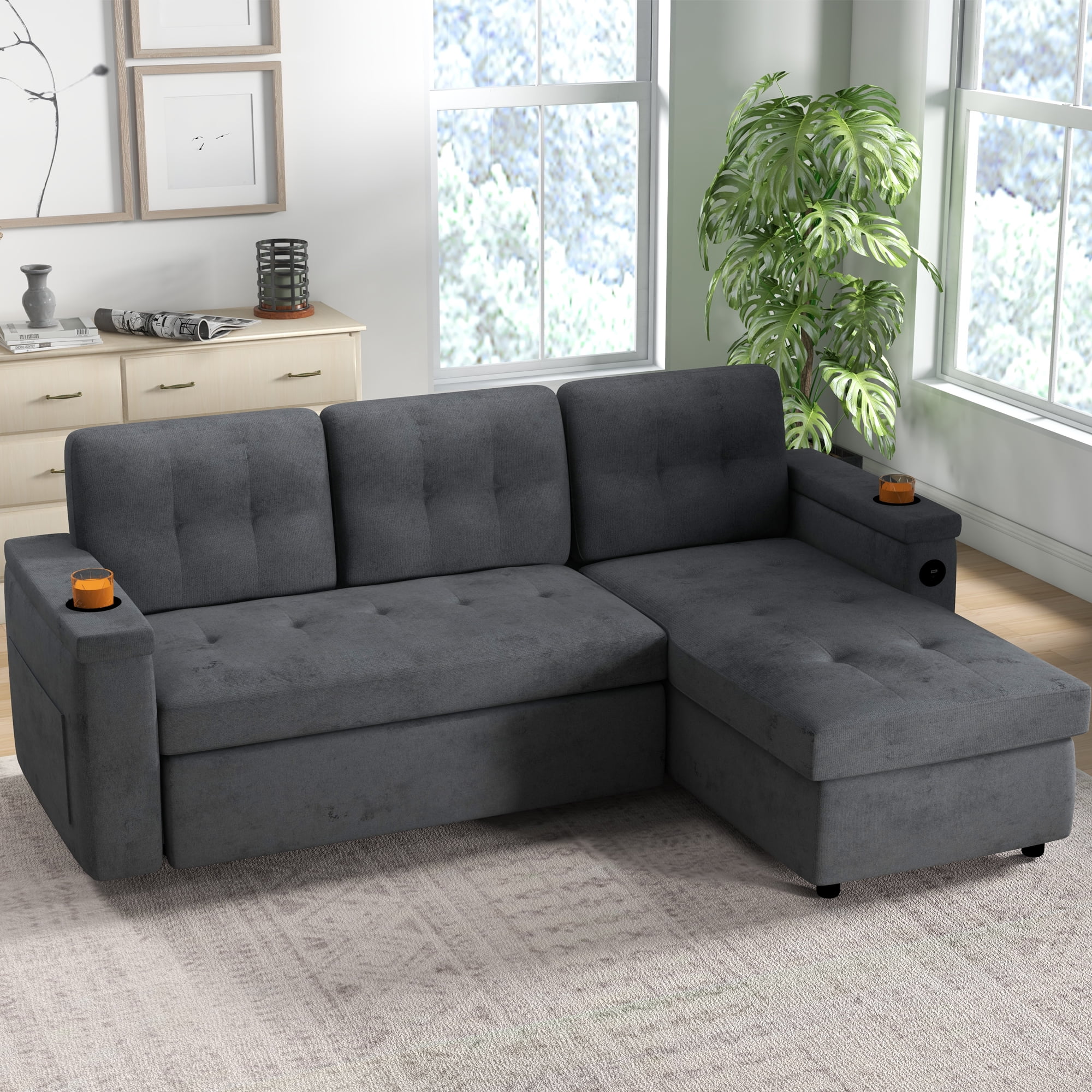 Dextrus Modern 2 in 1 Convertible Sofa Bed with Pull Out Bed for ...