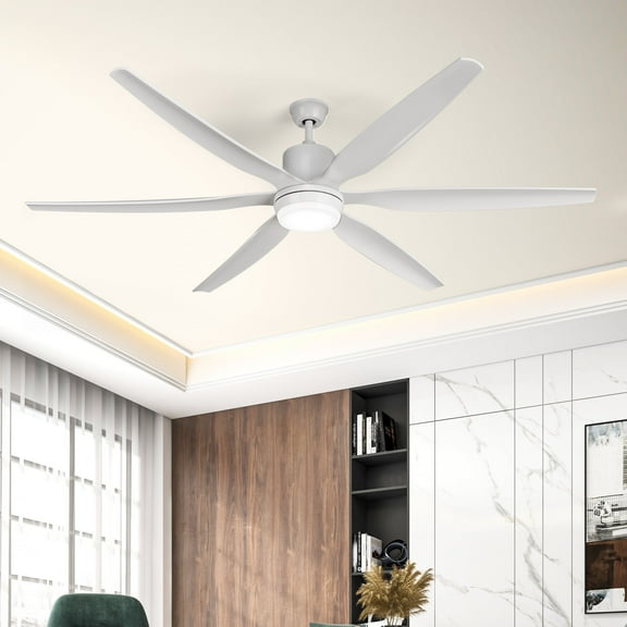 Dextrus Modern 66" 6-Blade Ceiling Fan with LED Light, 6-Speed Reversible Outdoor Ceiling Fan for Patio, Quiet DC Motor, App & Remote Control (White)