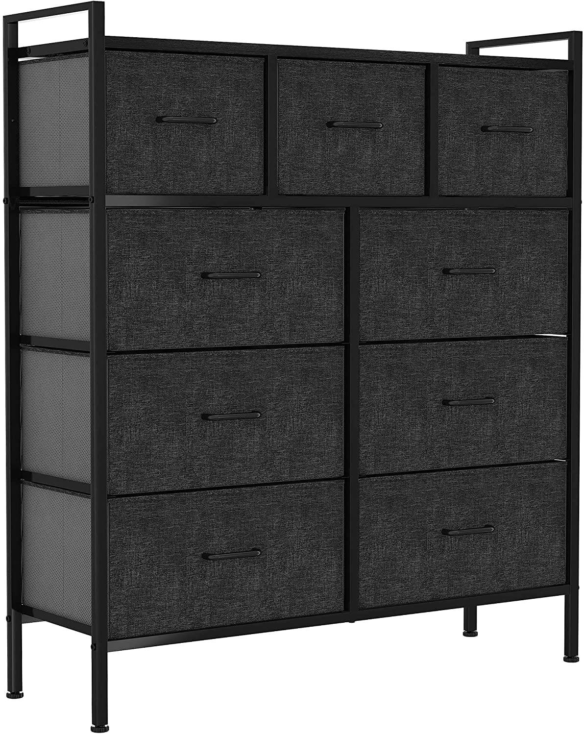 Dextrus Modern 9Drawer Fabric Storage Dresser, Black Grey