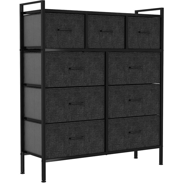 Dextrus Modern 9Drawer Fabric Storage Dresser, Black Grey