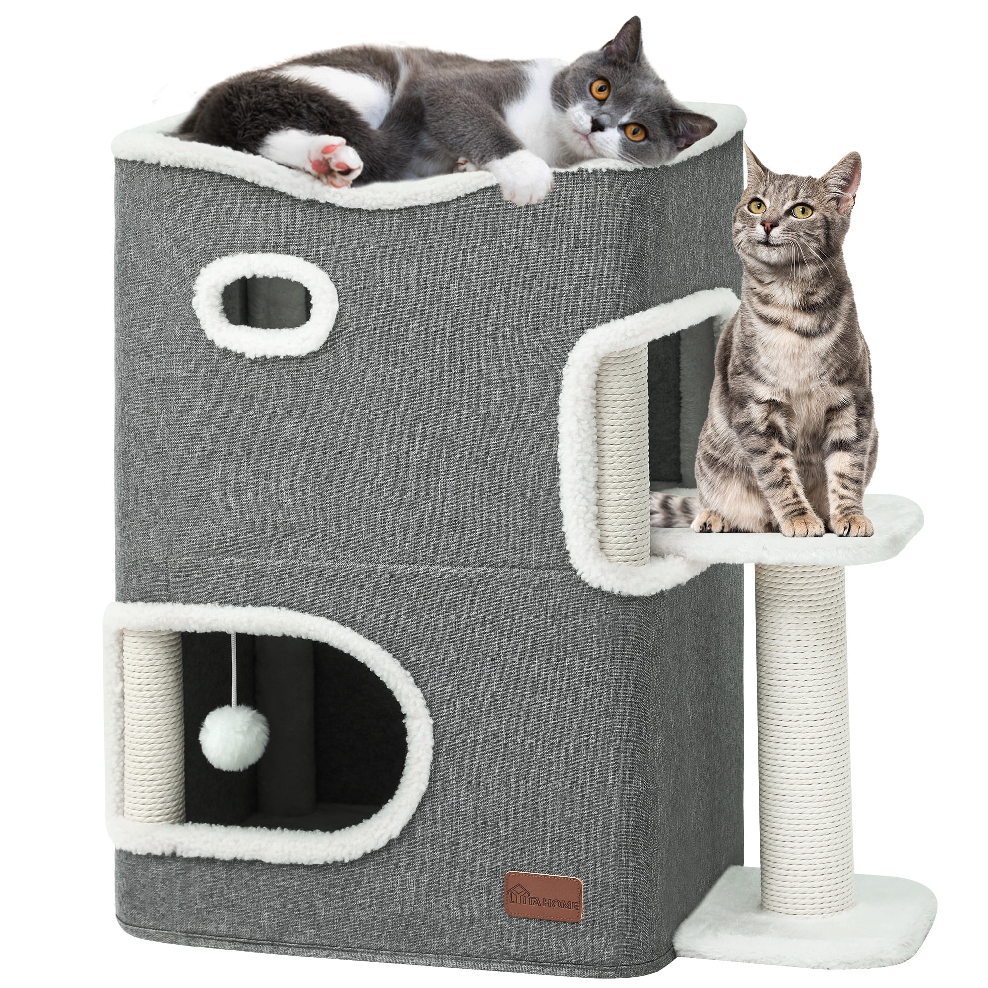 Dextrus Modern Cat Cube Condo, 2-Level Indoor Cat Bed with Scratching ...