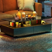 Dextrus Modern Coffee Table with Storage, High Glossy LED Center Tables for Living Room, Black