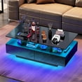 thumbnail image 1 of Dextrus Modern LED Coffee Table, Black Coffee Table with Storage, Large Living Room Center Tables, Display Shelf & Sliding Drawers, 1 of 7