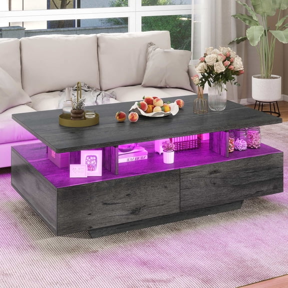 Dextrus Modern LED Coffee Table, Center Tables with Storage for Living Room, Gray