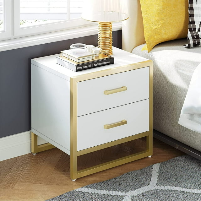 Dextrus Modern Nightstand End Side Table with 2 Drawers and Metal Frame ...