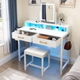 thumbnail image 1 of Dextrus Modern Vanity Desk with Stool, White Cloth Drawerless Table with Chair, Charging Ports & Lights with Mirror, 1 of 10
