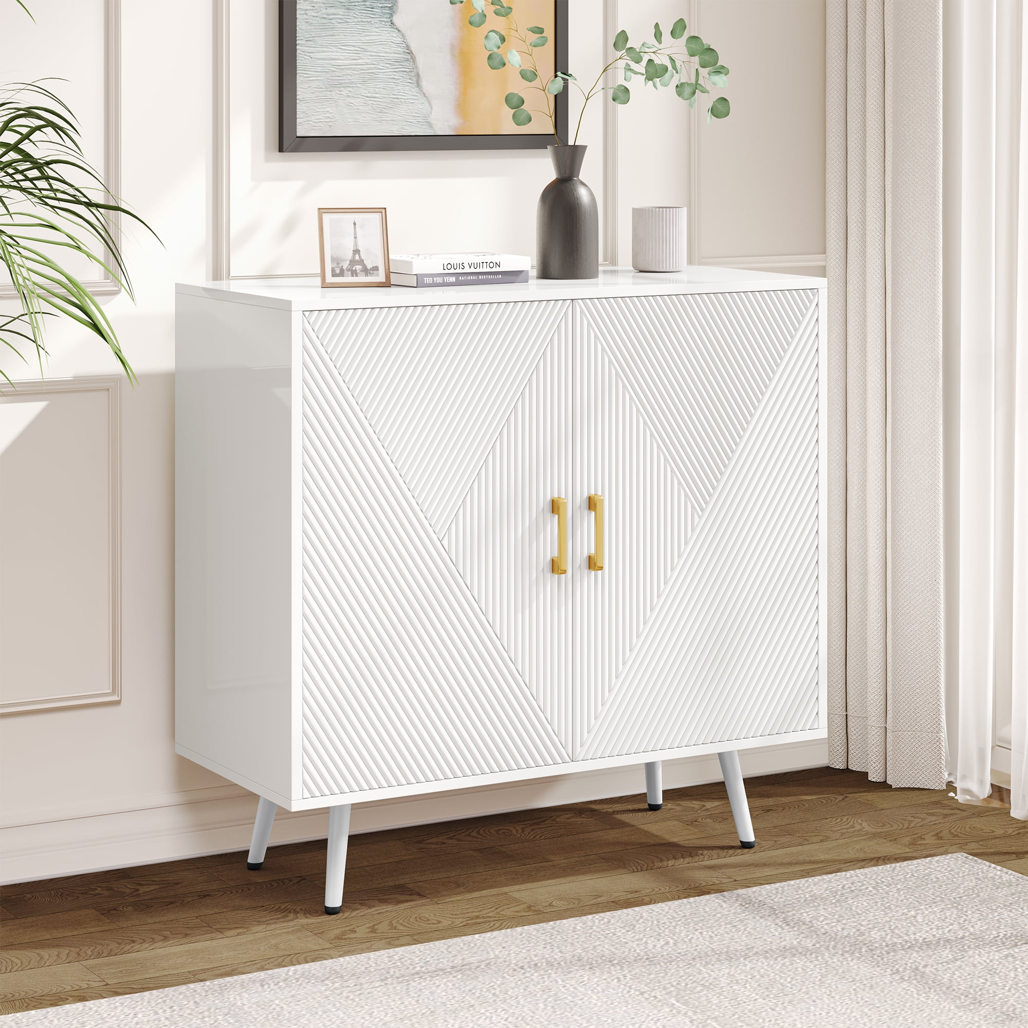 Dextrus Modern White Sideboard Buffet Cabinet Accent Cabinet with ...