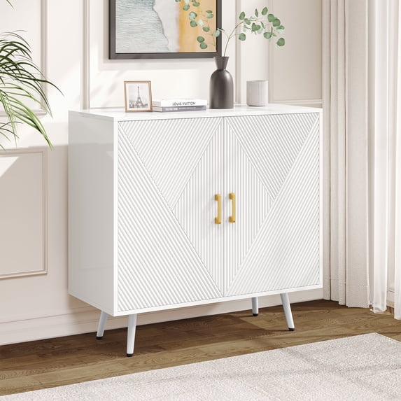 Dextrus Modern White Sideboard Buffet Cabinet Accent Cabinet with Adjustable Shelf for Living Room