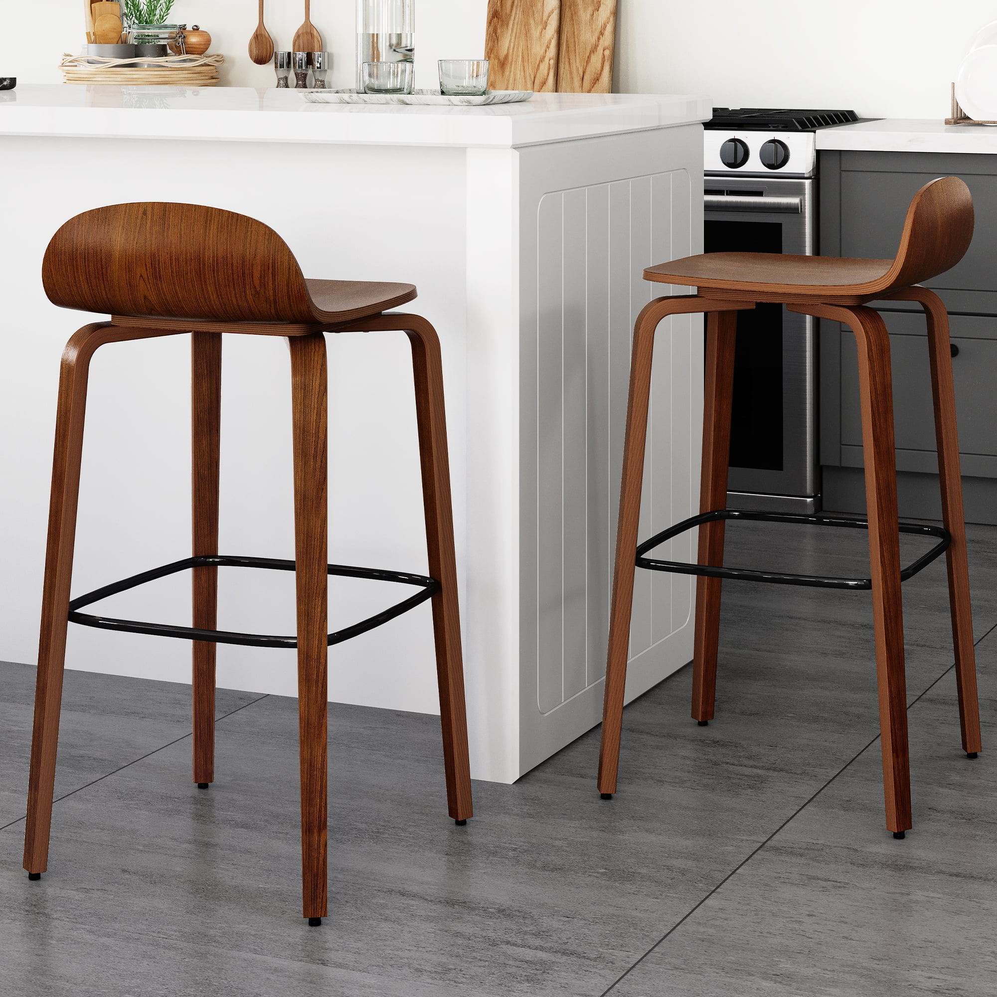 Dextrus Modern Wood 24inch Counter Stool, Set of 2, Walnut