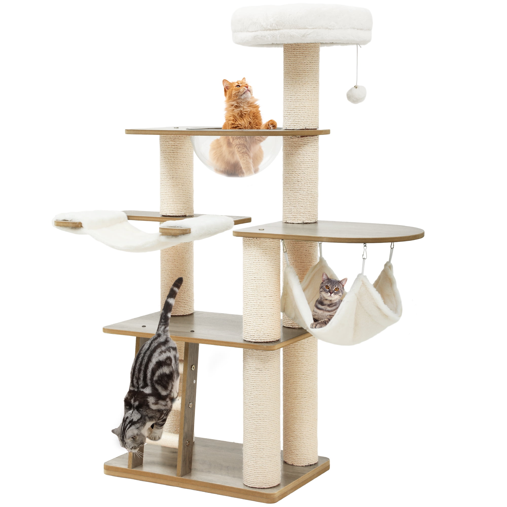 Dextrus Modern Wood Cat Tree, Multi Level Cat Tower for Indoor Large ...