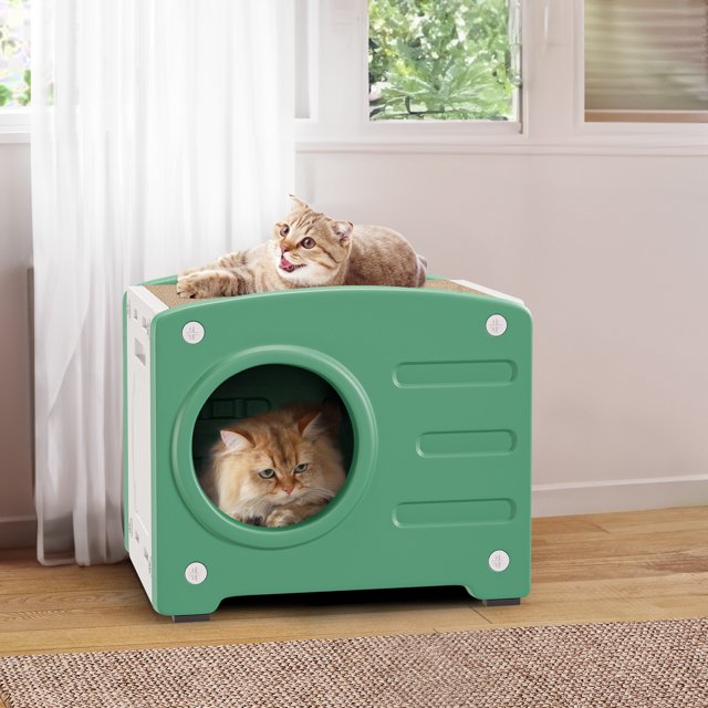 Dextrus MultiLevel Cube House with Scratching Board, Large Resin Cat