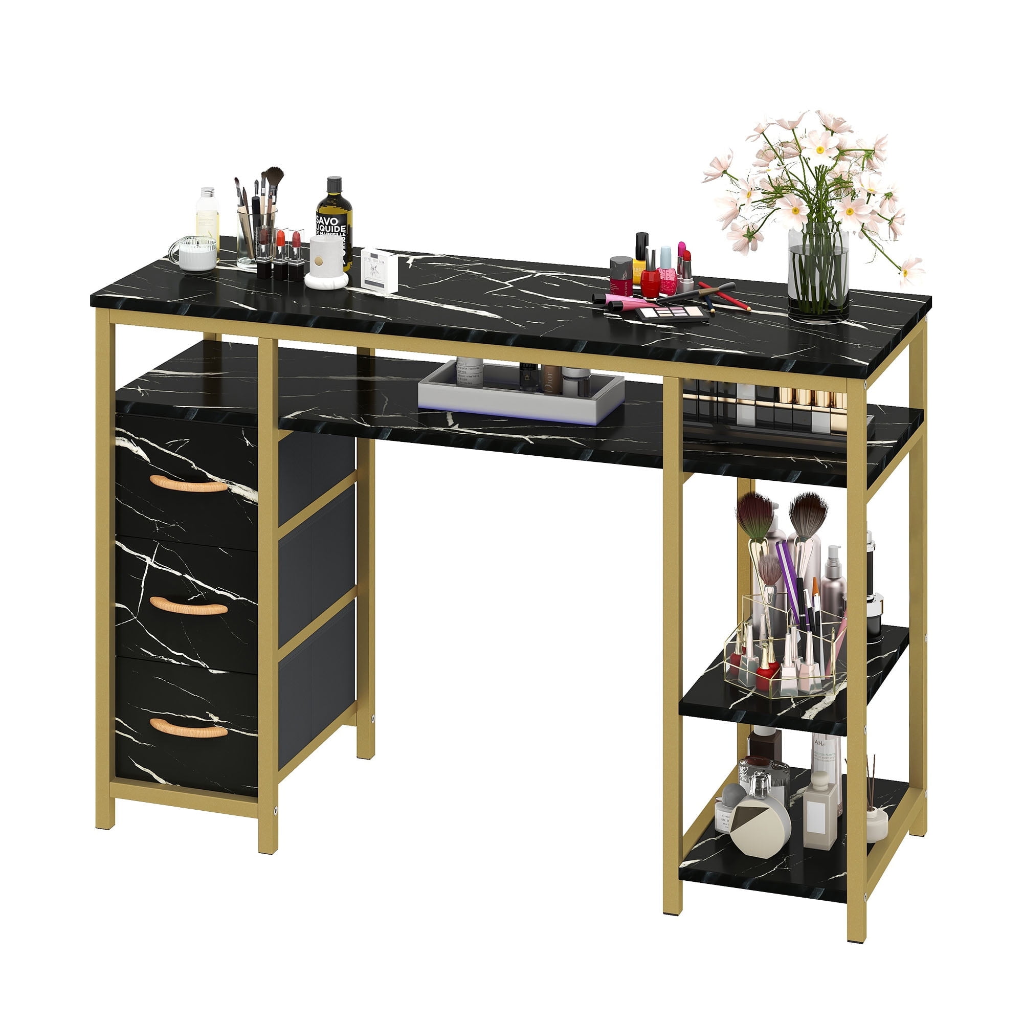 Dextrus Nail Table with 3 Drawers,Nail Desk Artist Hand Portable Manicure Station Desk Spa Beauty Salon Technician Table,Black