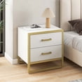 thumbnail image 1 of Dextrus Nightstand End Side Table with 2 Drawers and Metal Frame for Bedroom Living Room, White and Gold, 1 of 6