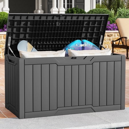 Dextrus Outdoor 100 Gallon Resin Deck Box, Weatherproof&Lockable,Dark Gray