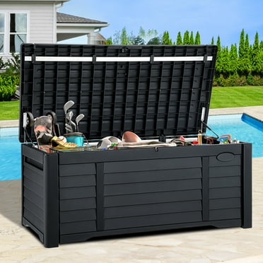 DEXTRUS Outdoor 120 Gallon Resin Deck Box, Black – Large Capacity for Outdoor Storage