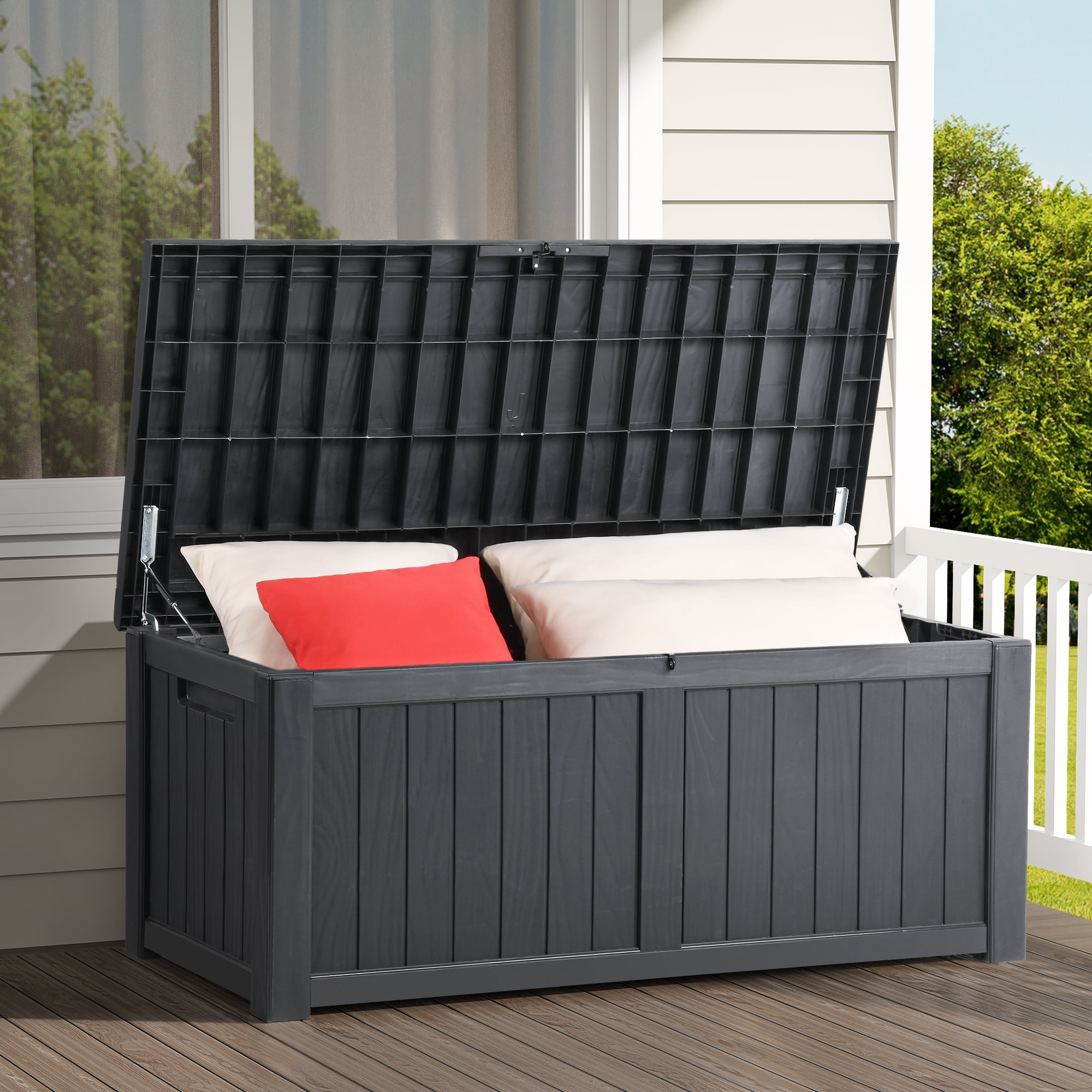 Dextrus Outdoor 120 Gallon Resin Deck Box, Dark Grey