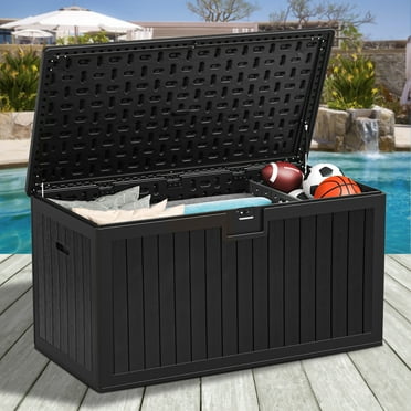 Dextrus Outdoor 150 Gallon Waterproof Resin Deck Box with Lock, Black