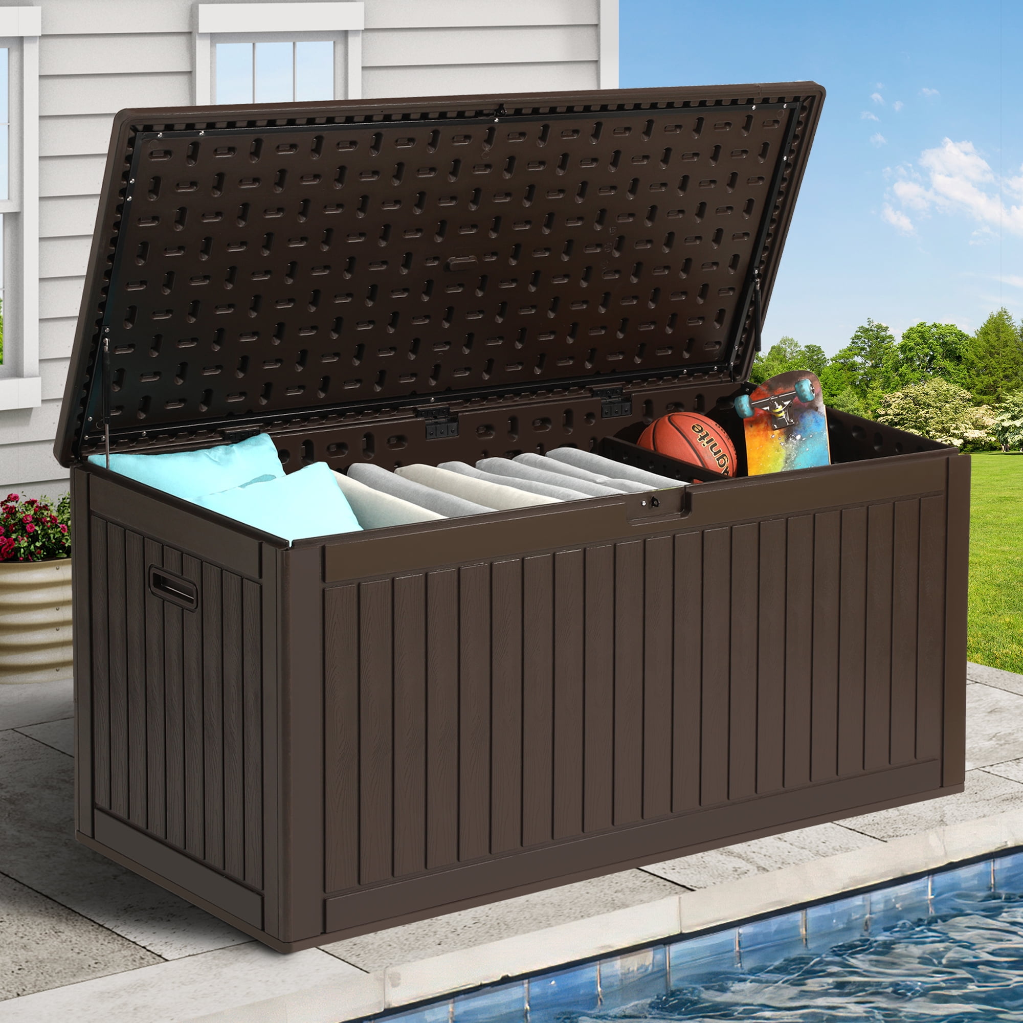 Dextrus Outdoor 260 Gallon Resin Deck Box, Brown - Walmart.com