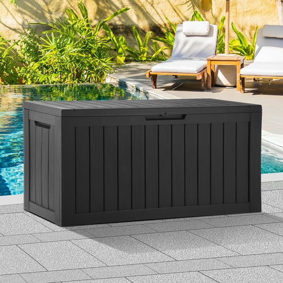 Dextrus Outdoor 80 Gallon Waterproof Resin Deck Box with Lock, Black