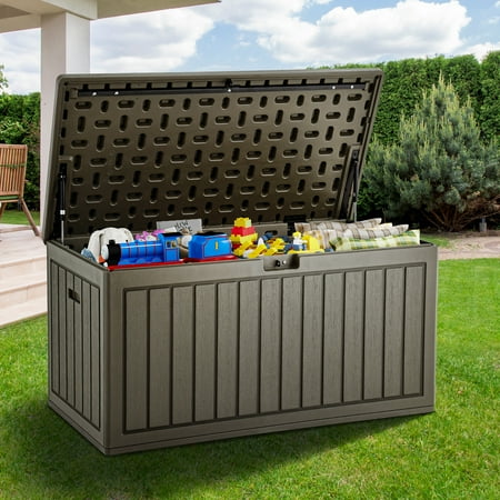 Dextrus Outdoor 90 Gallon Lockable Deck Box, Light Brown