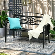 Dextrus Outdoor Bench 50 Metal Bench with Cloth Storage Bag Spear Pattern Patio Bench with Backrest and Armrest for Porch Lawn Balcony Backyard and Indoor Black