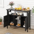 thumbnail image 1 of Dextrus Outdoor Buffet Sideboard Cabinet with Doors & Shelves, Patio Wood & Wicker Storage Cabinet - Black, 1 of 8