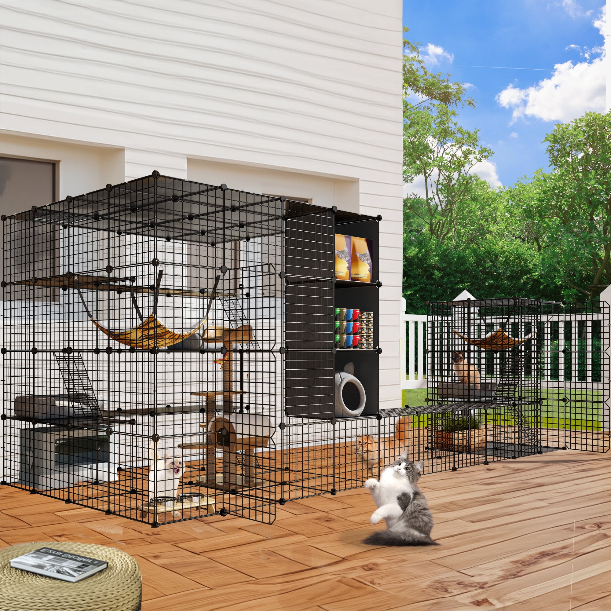 Dextrus Outdoor Cat Enclosures Catio Large Cat Cage Cat House with Roof Hammock Platforms DIY Pet Kennels Playpen for 1 6 Cats Rv Garden 138 L x55 W x