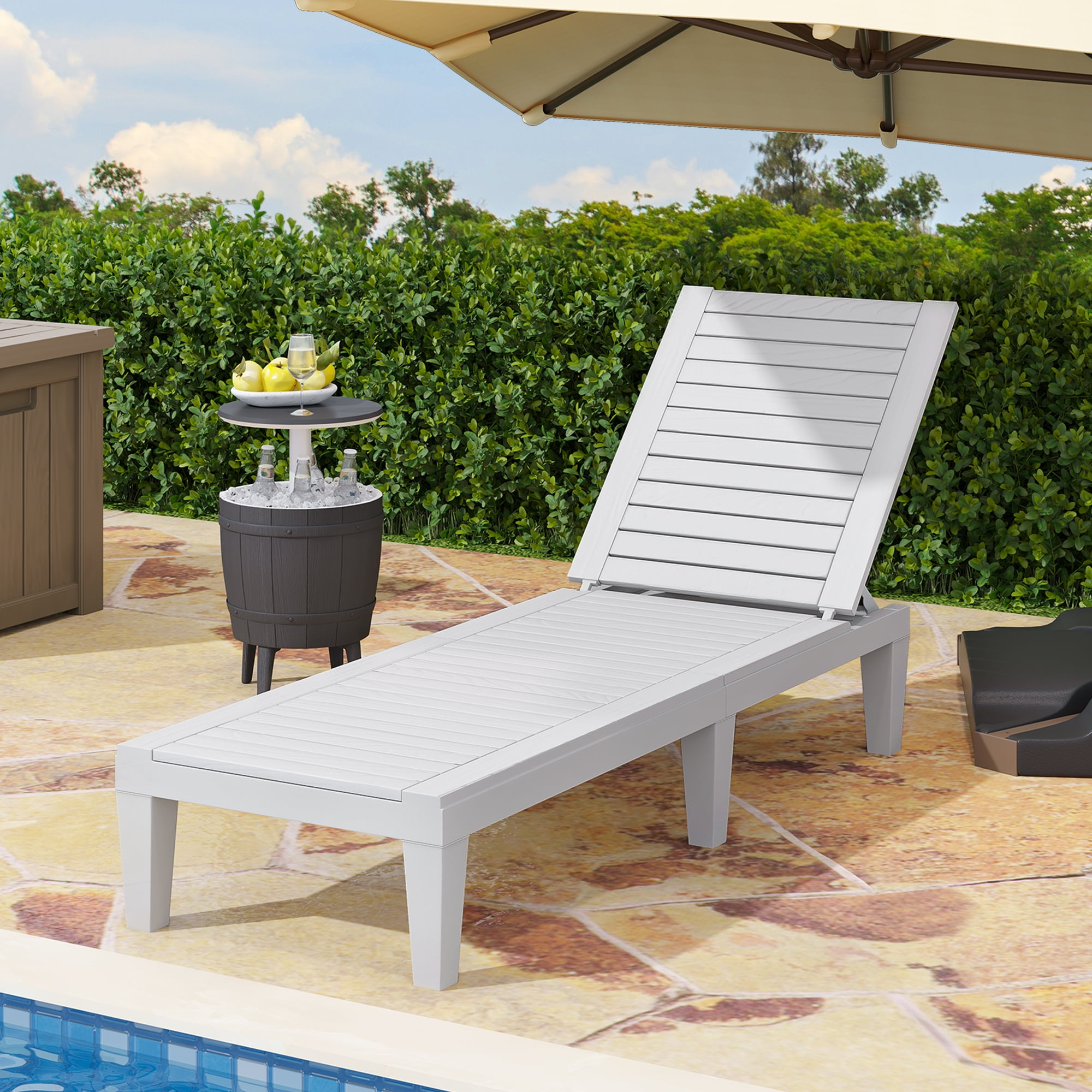 Dextrus Outdoor Chaise Lounge Chair Lightweight Patio Lounger with Adjustable Backrest Size 74.5 White