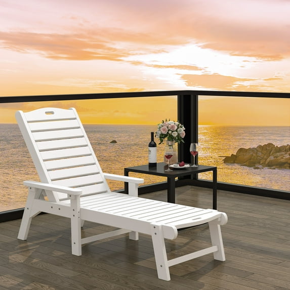 Dextrus Outdoor Chaise Lounge Chair with Wide Armrest and Adjustable Backrest, Waterproof Resin Patio Lounger with 350lbs Capacity